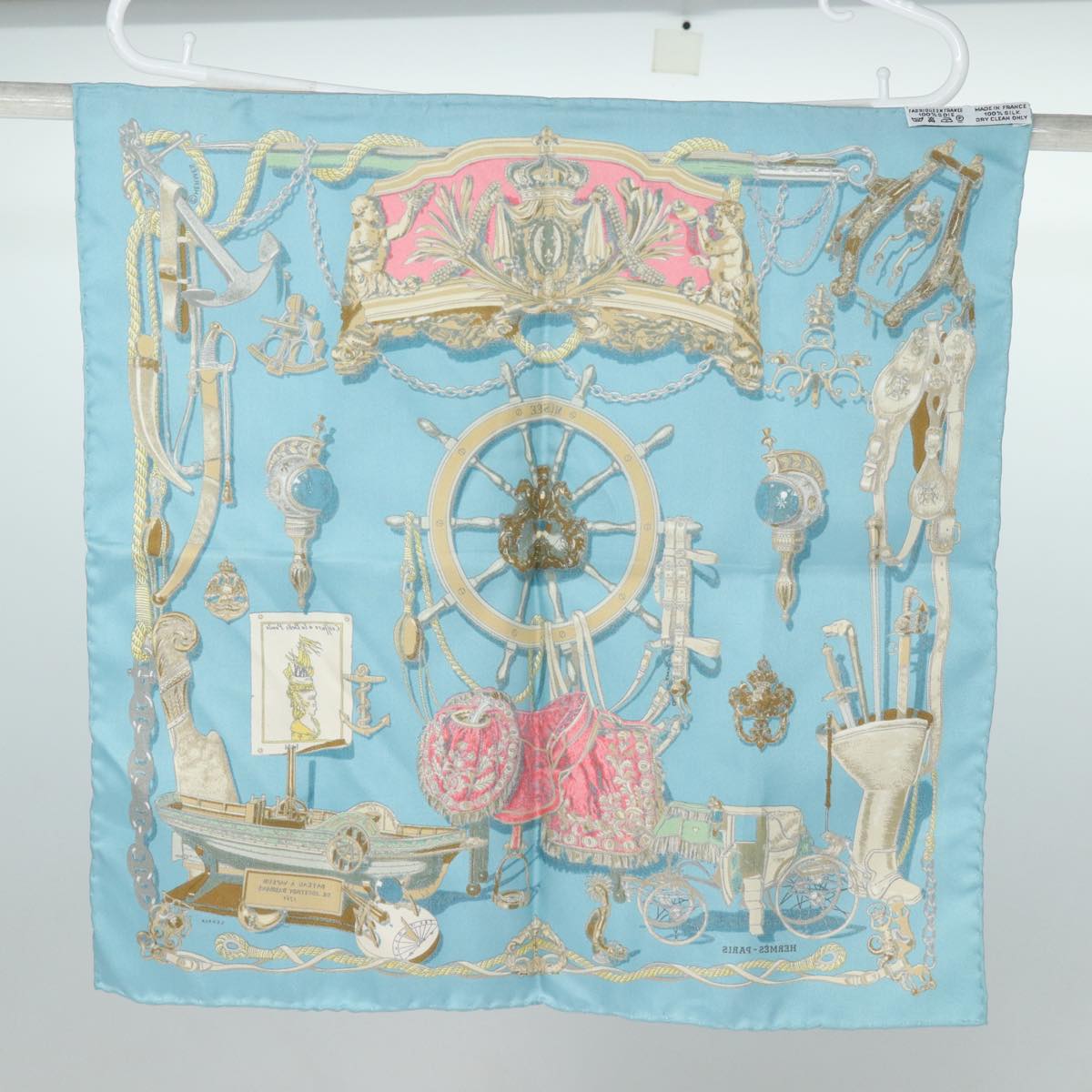 HERMES Carre 45 Scarf MUSEE Silk Blue Auth 81359