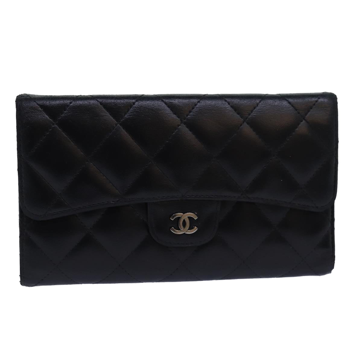 CHANEL Matelasse Long Wallet Leather Black CC Auth 81605