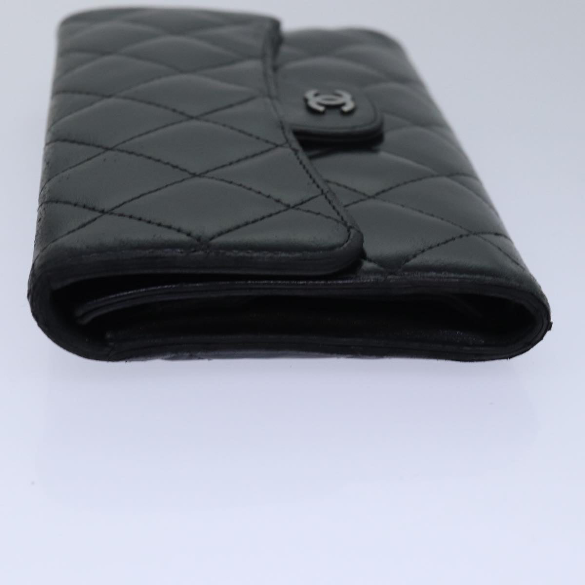 CHANEL Matelasse Long Wallet Leather Black CC Auth 81605