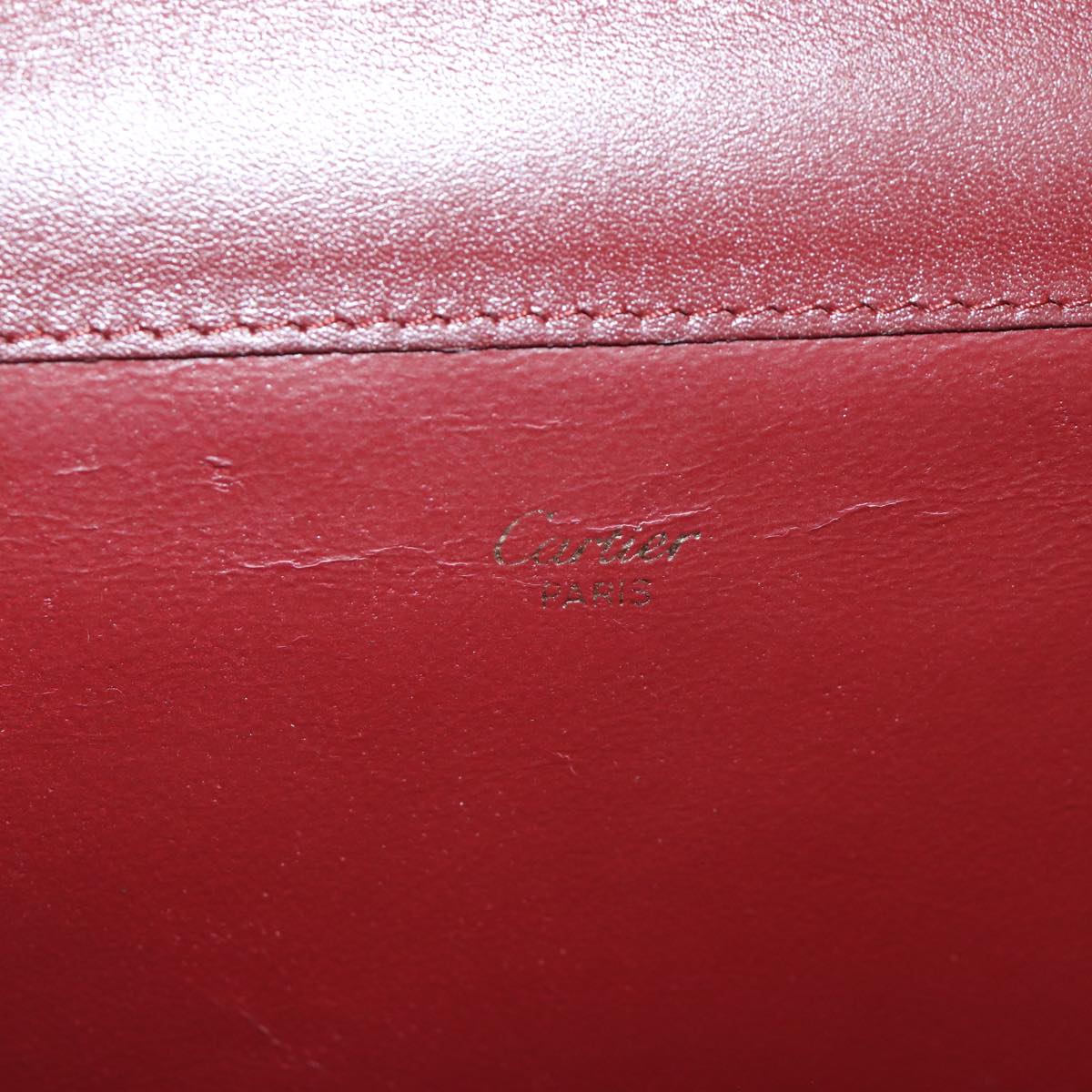 CARTIER Clutch Bag Leather Wine Red Auth 81606