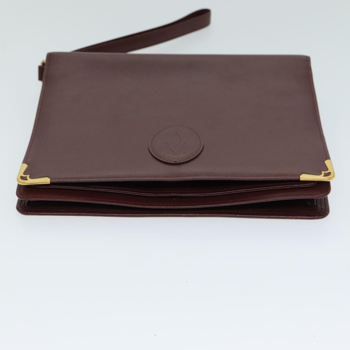 CARTIER Clutch Bag Leather Wine Red Auth 81606