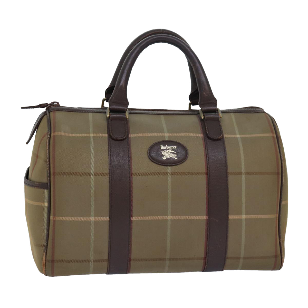 Burberrys Nova Check Boston Bag Canvas Beige Auth 81659