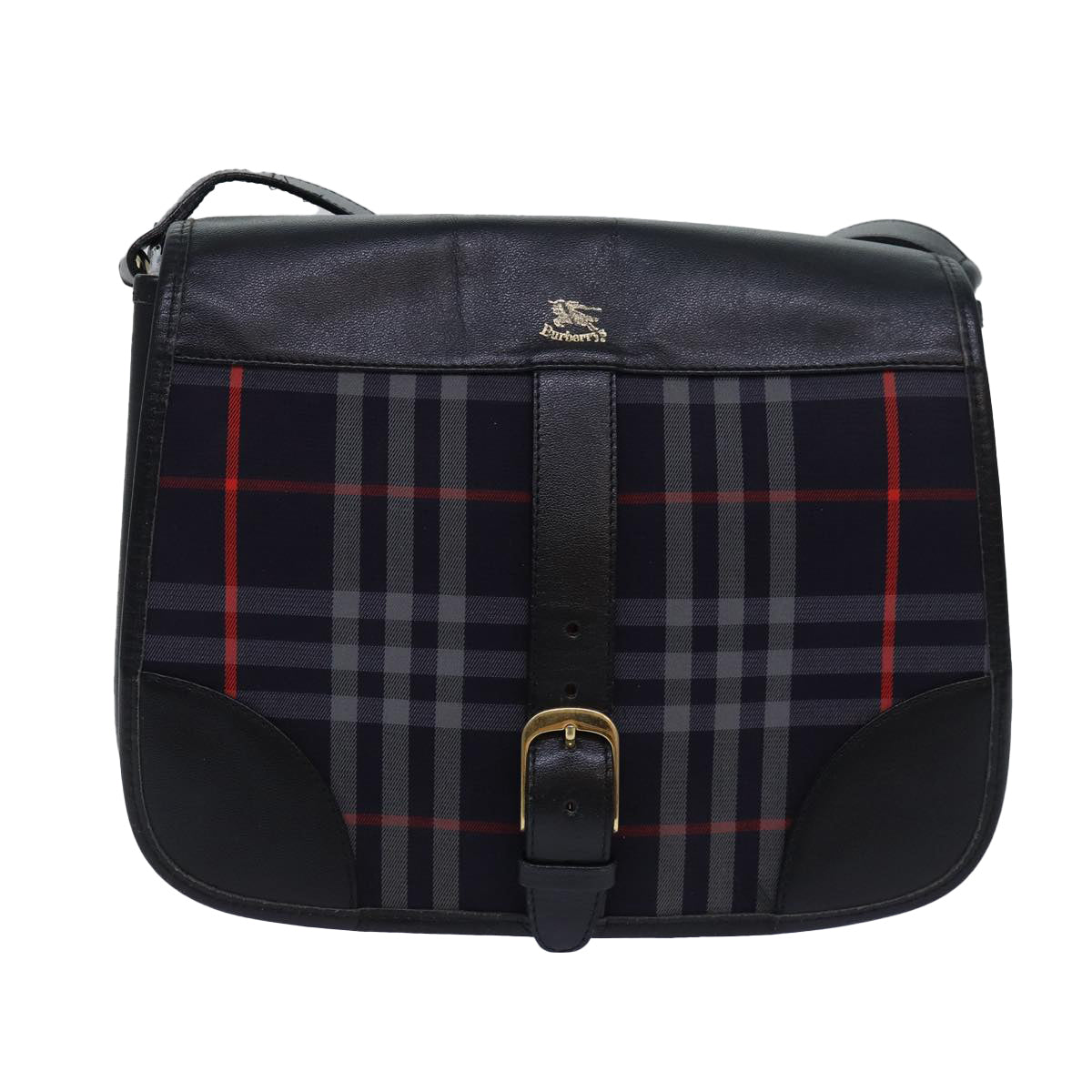 Burberrys Nova Check Shoulder Bag Canvas Navy Auth 81679