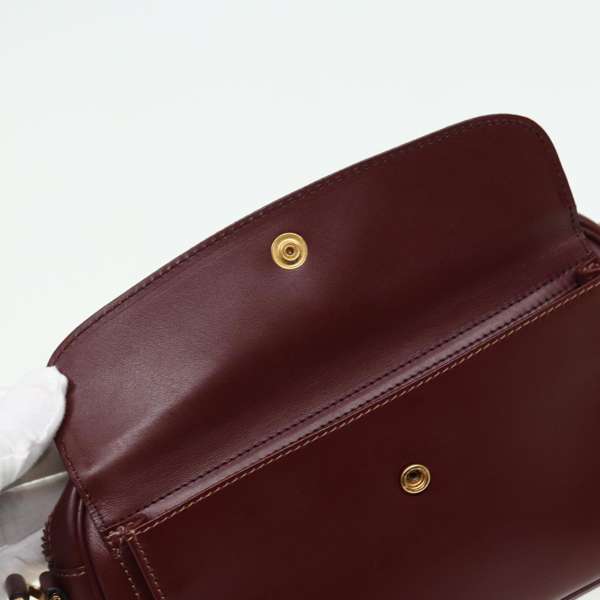 CARTIER Shoulder Bag Leather Wine Red Auth 81782