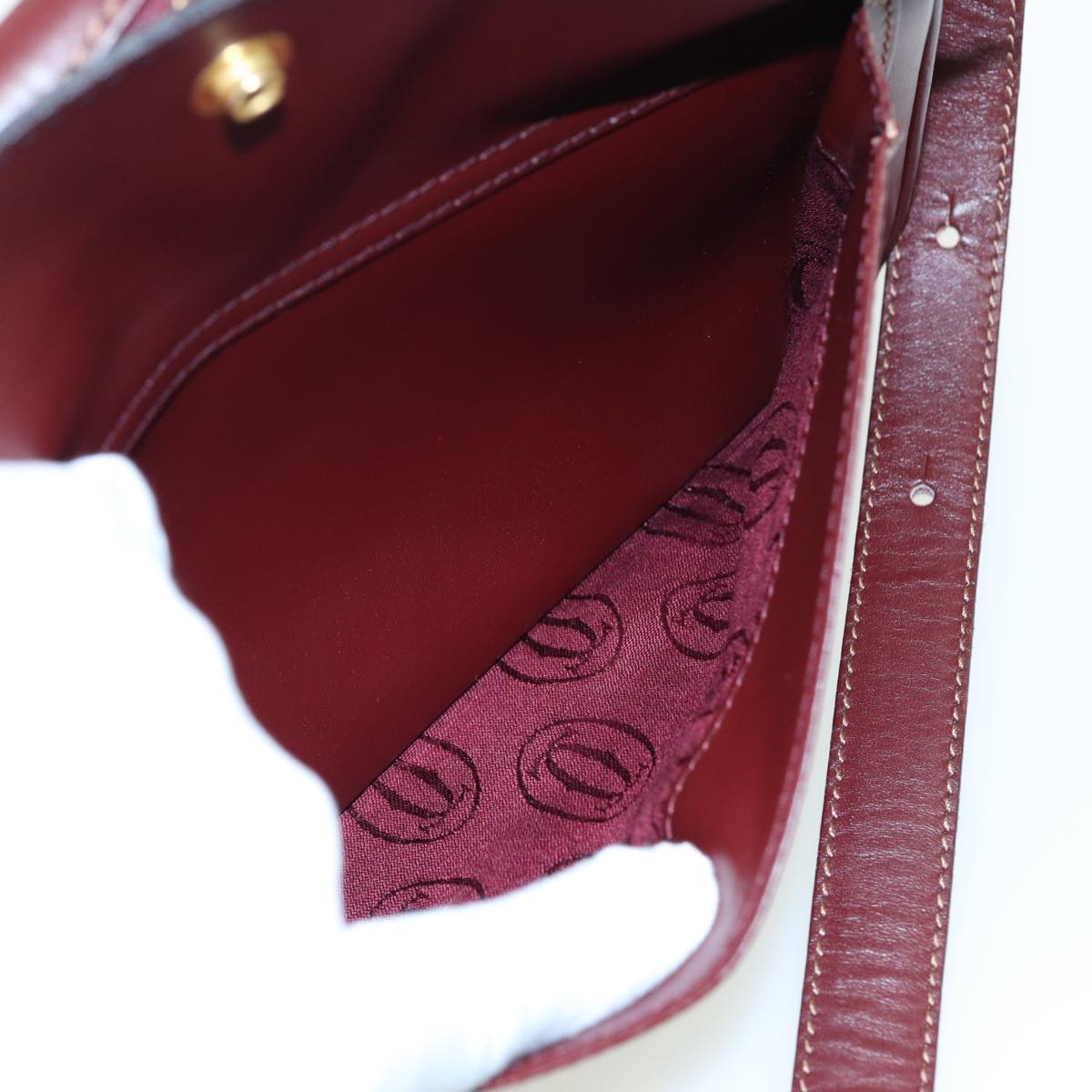 CARTIER Shoulder Bag Leather Wine Red Auth 81782