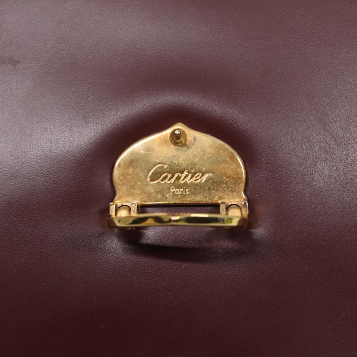 CARTIER Hand Bag Leather Wine Red Auth 81783