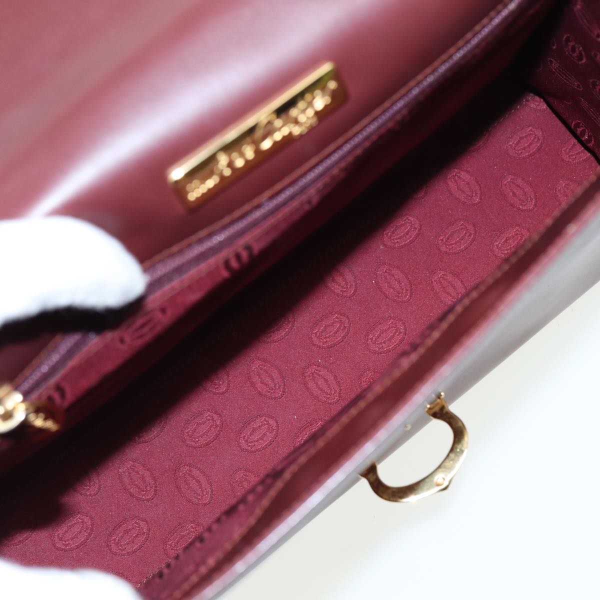 CARTIER Hand Bag Leather Wine Red Auth 81783