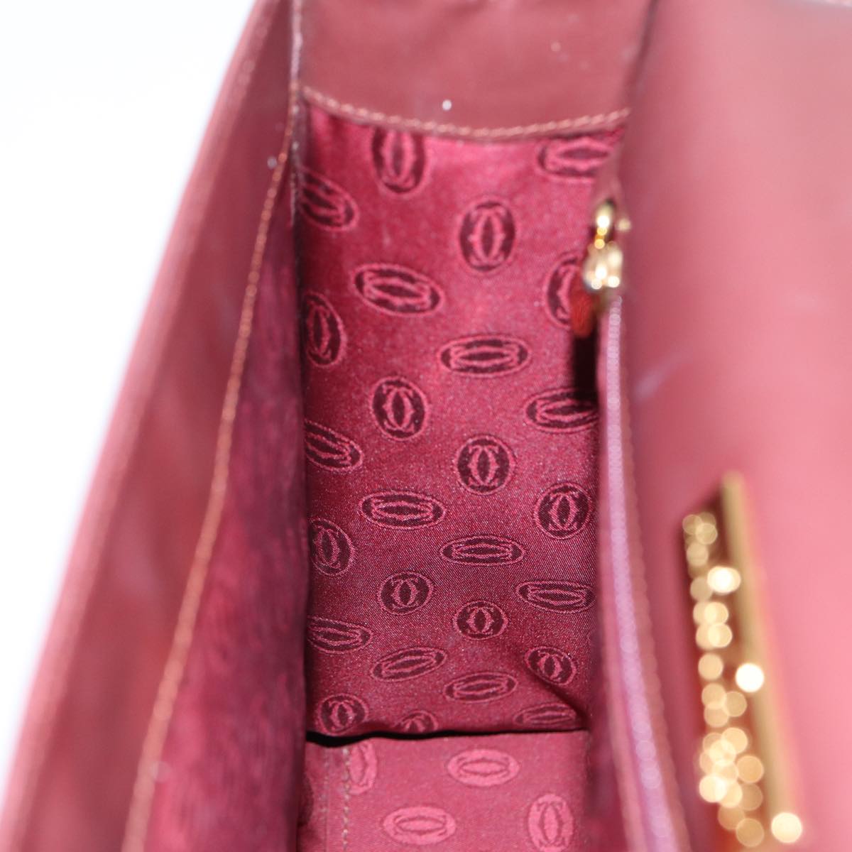 CARTIER Hand Bag Leather Wine Red Auth 81783