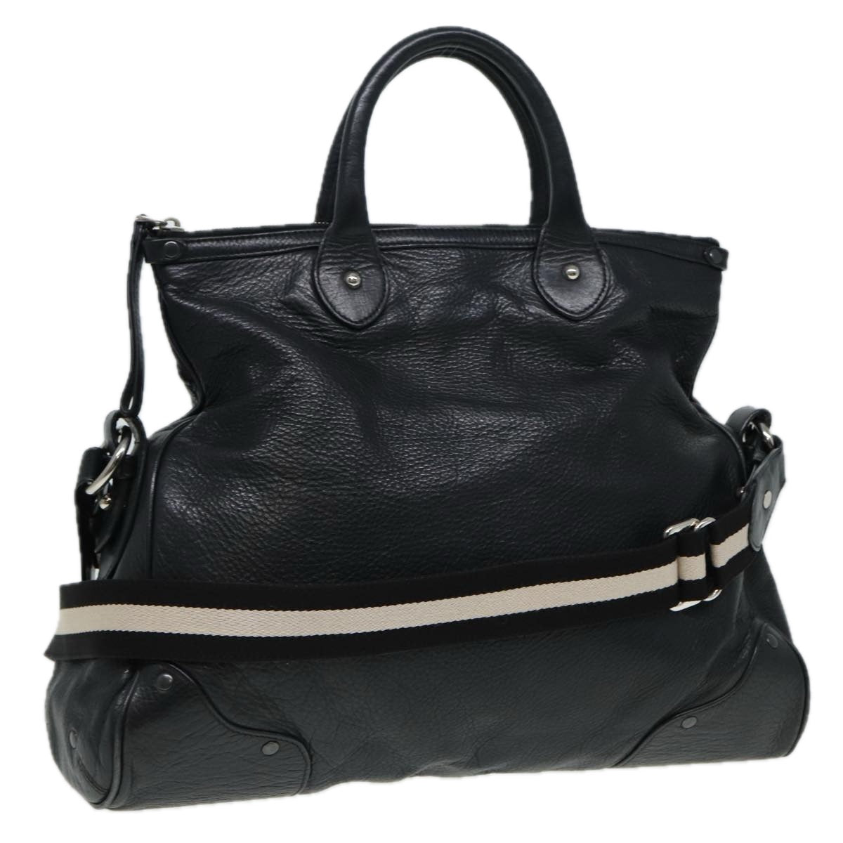 BALLY Hand Bag Leather 2way Black Auth 81853