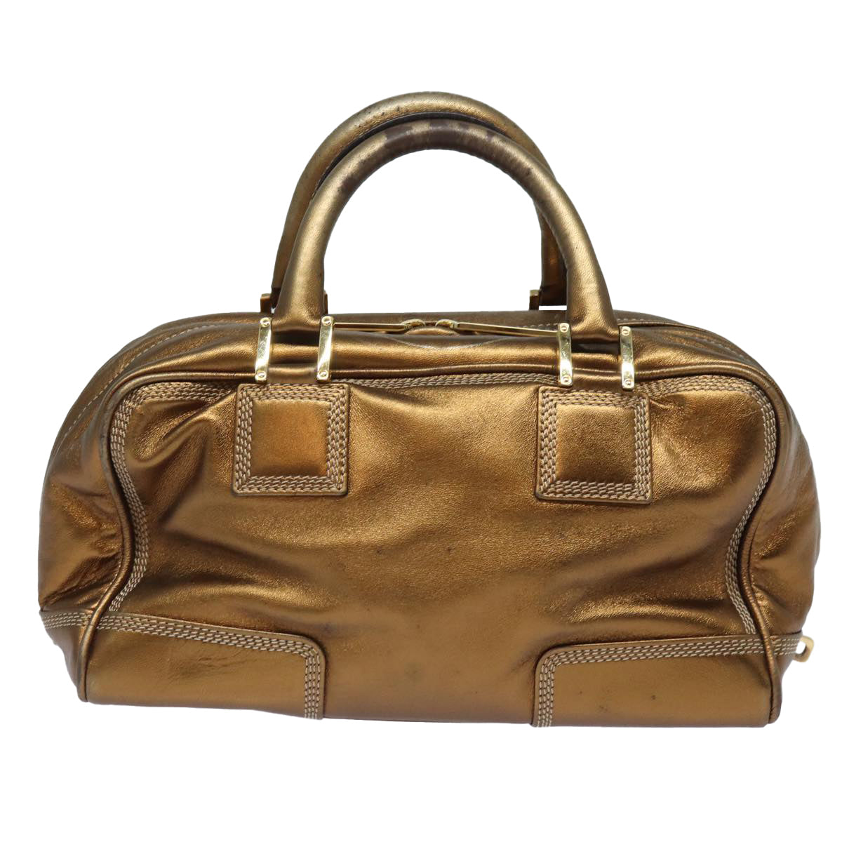 LOEWE Anagram Americana 28 Hand Bag Leather Gold Tone Auth 81906