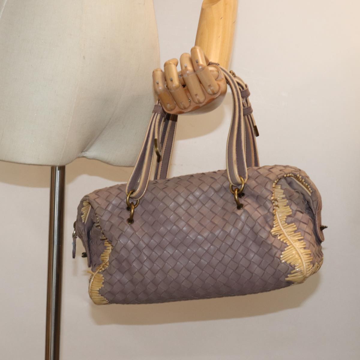 BOTTEGA VENETA INTRECCIATO Hand Bag Leather Beige Auth 81925