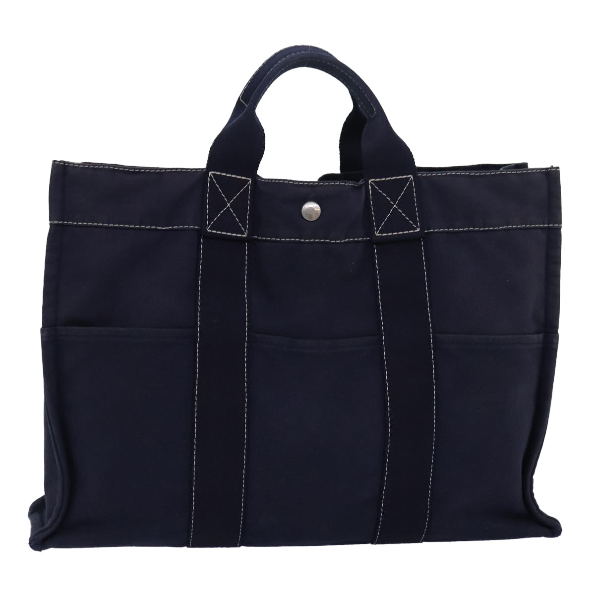 HERMES Deauville MM Tote Bag Canvas Navy Auth 81981