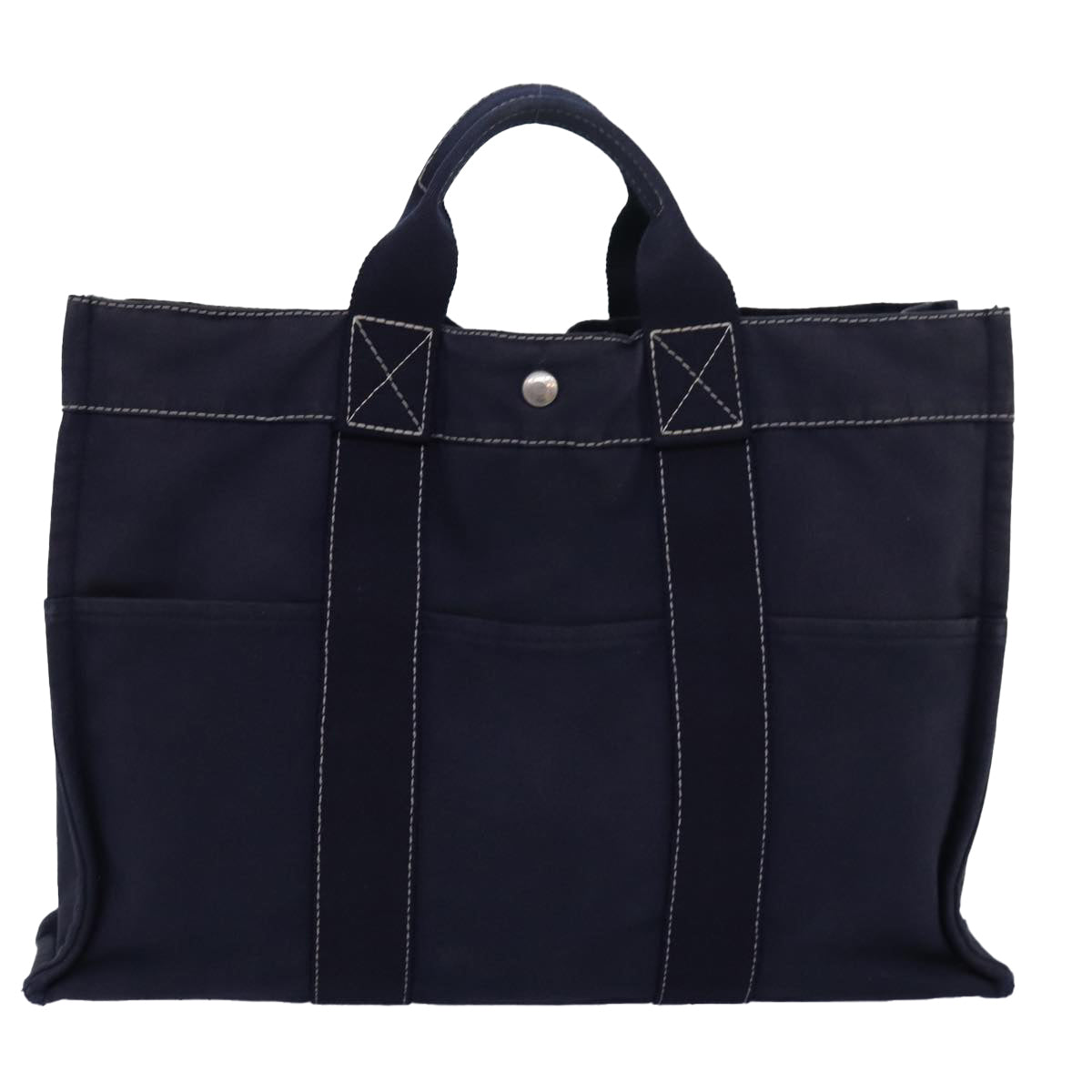 HERMES Deauville MM Tote Bag Canvas Navy Auth 81981