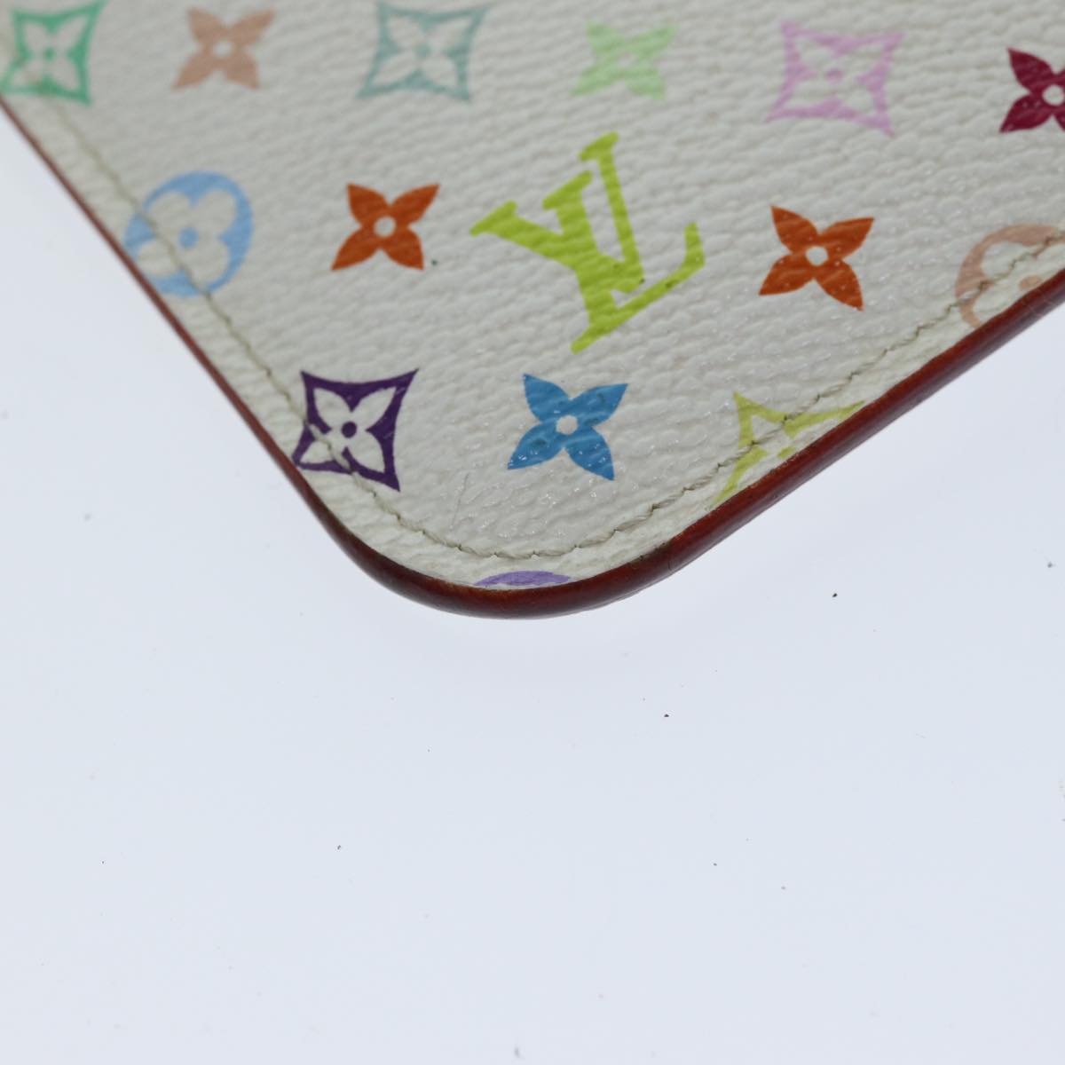 LOUIS VUITTON Multicolor Pochette Cles NM Coin Purse White M93734 LV Auth 82054