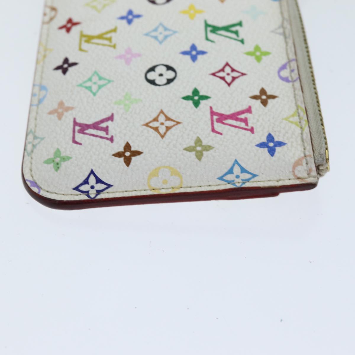 LOUIS VUITTON Multicolor Pochette Cles NM Coin Purse White M93734 LV Auth 82054