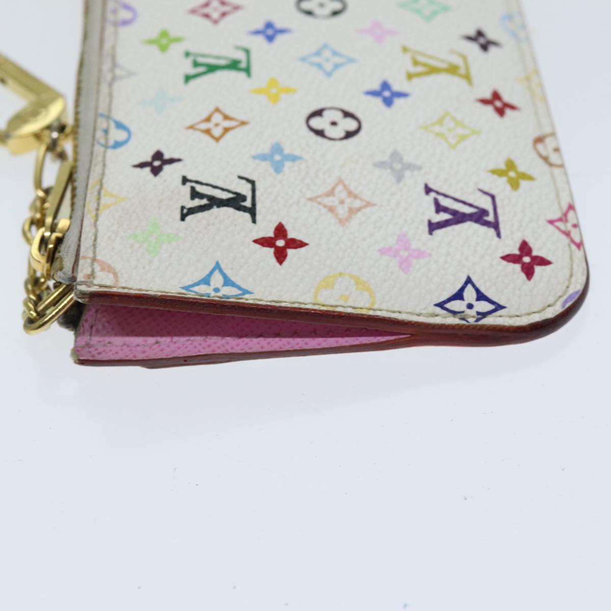 LOUIS VUITTON Multicolor Pochette Cles NM Coin Purse White M93734 LV Auth 82054