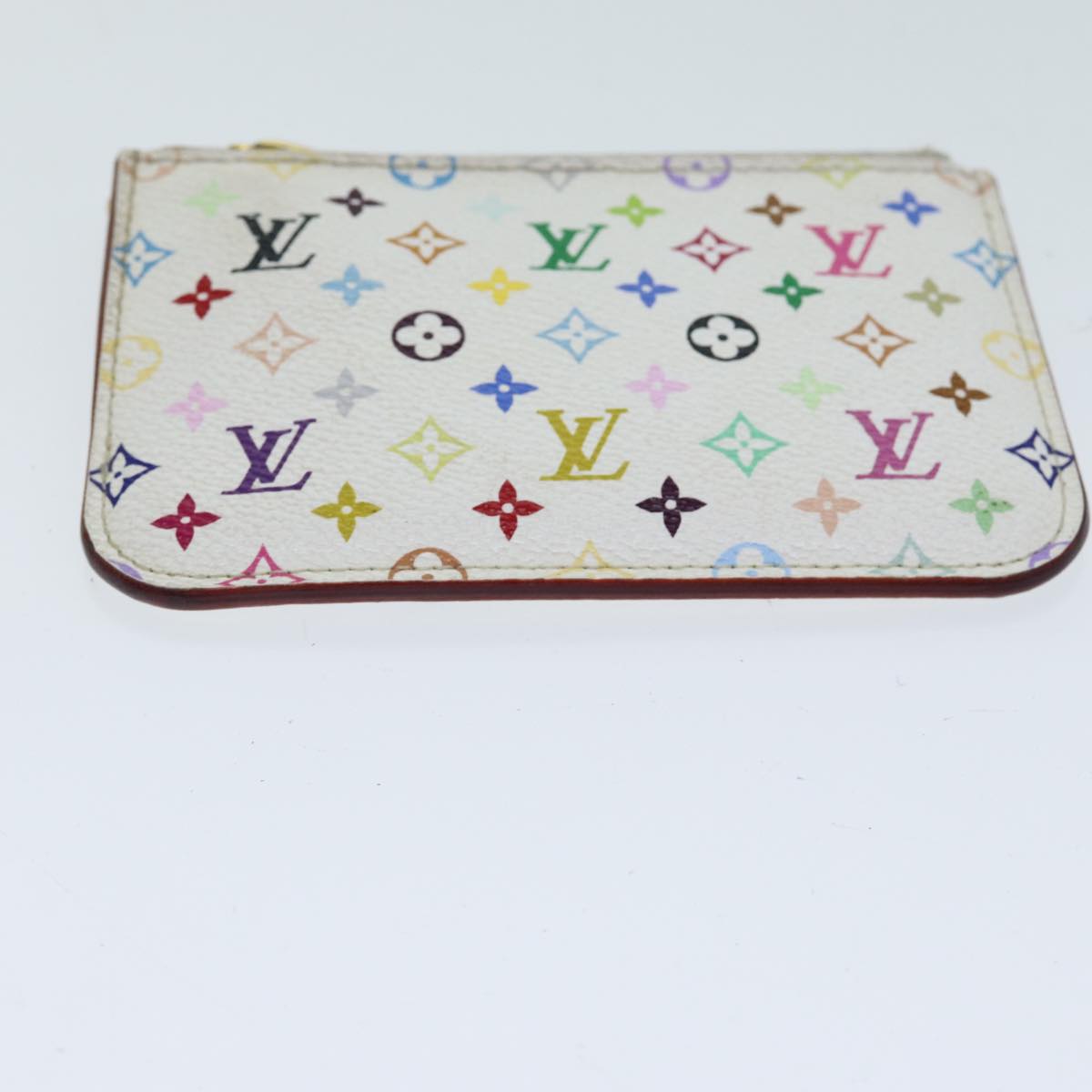 LOUIS VUITTON Multicolor Pochette Cles NM Coin Purse White M93734 LV Auth 82054