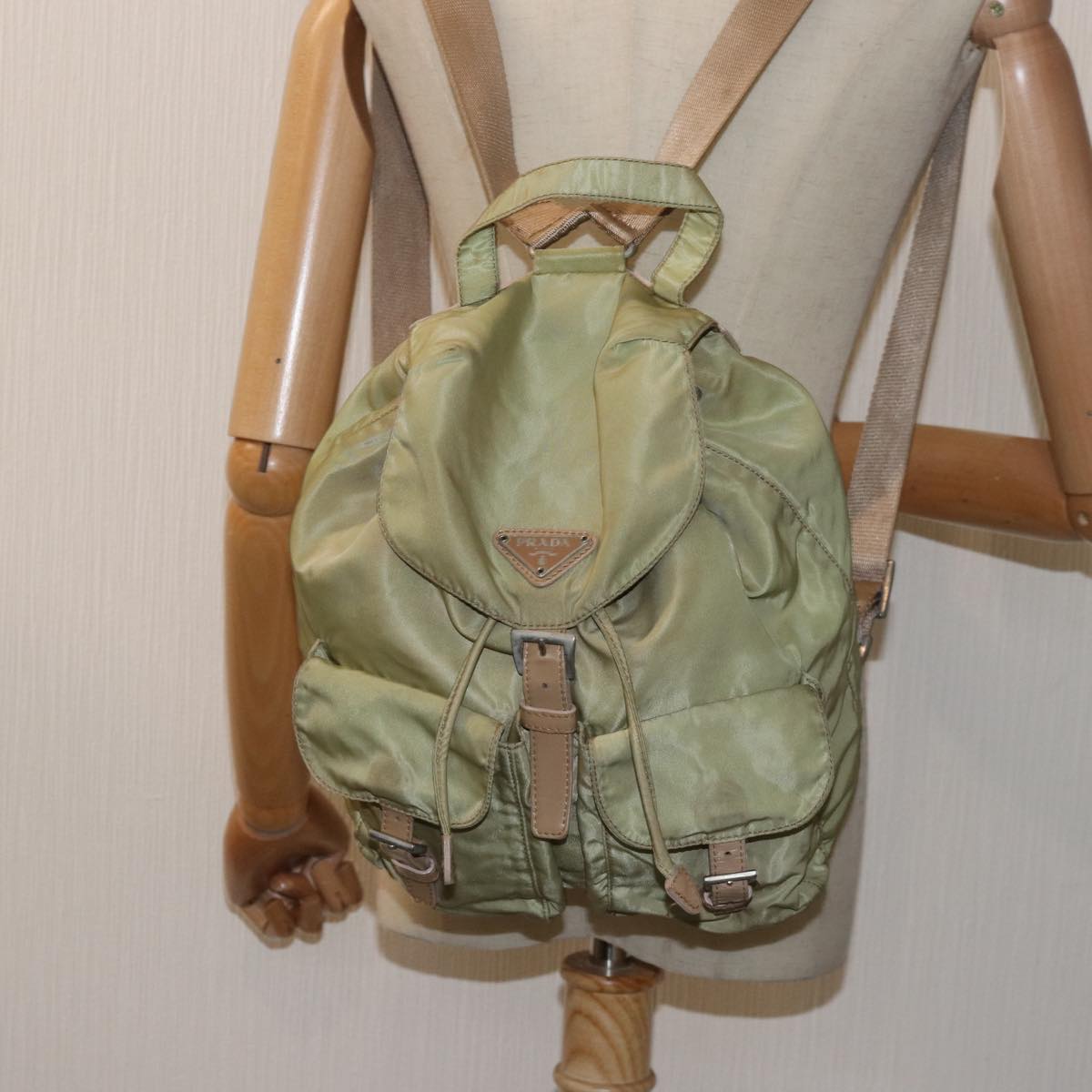 PRADA Backpack Nylon Khaki Auth 82104