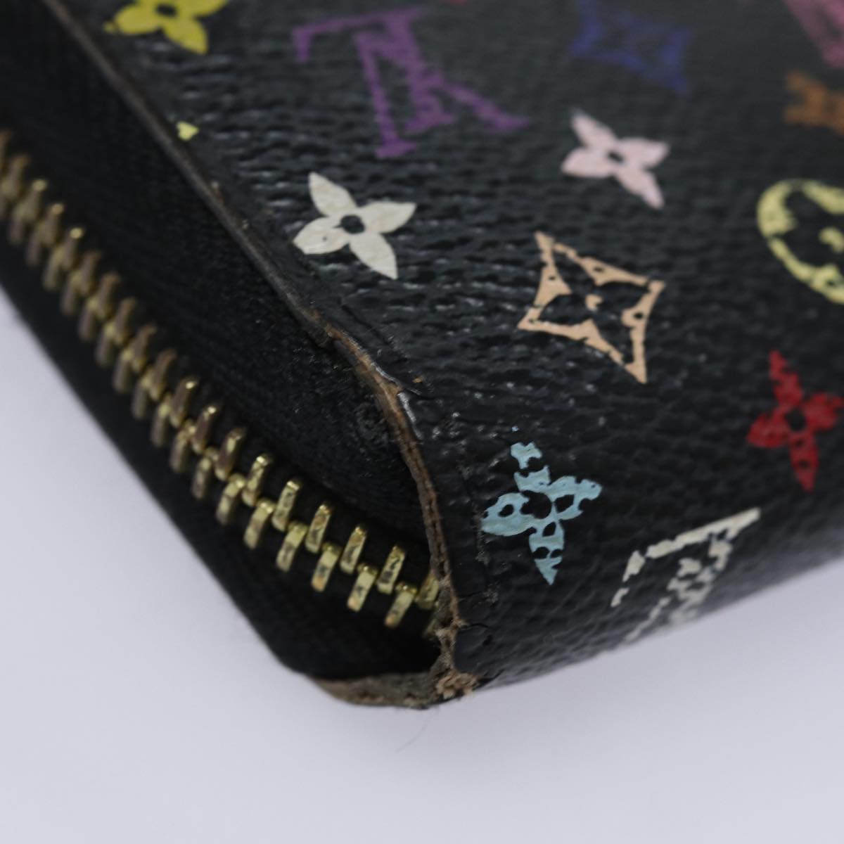 LOUIS VUITTON Monogram Multicolor Zippy Wallet Black M60243 LV Auth 82169