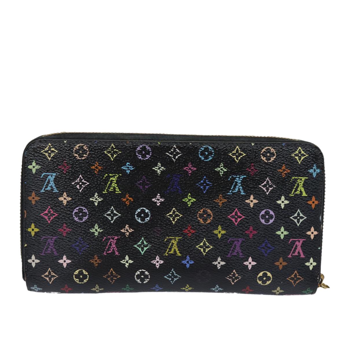 LOUIS VUITTON Monogram Multicolor Zippy Wallet Black M60243 LV Auth 82169