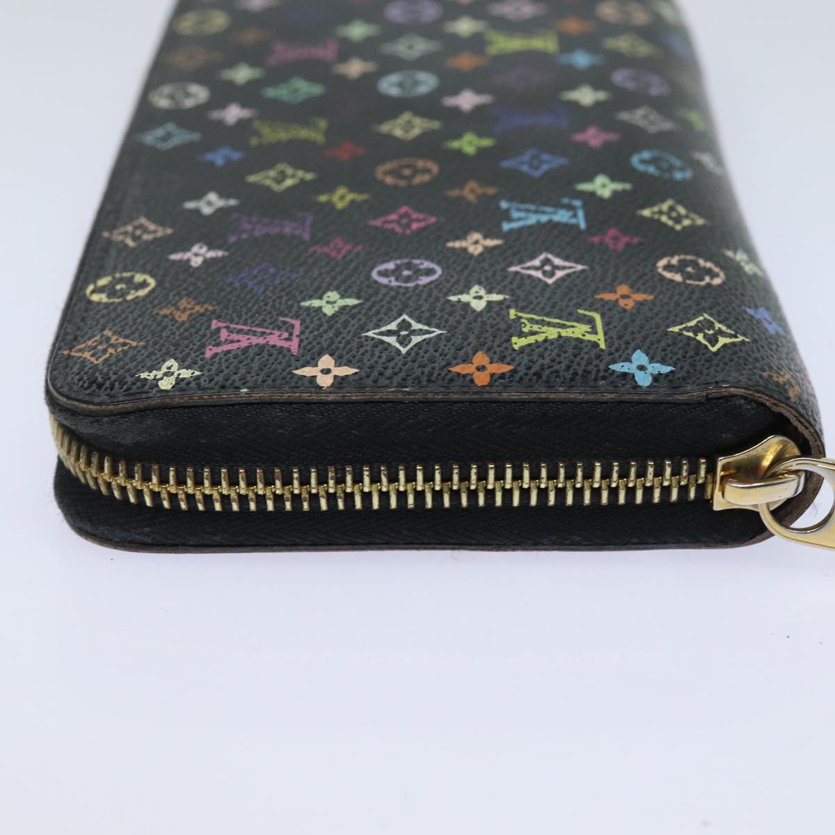 LOUIS VUITTON Monogram Multicolor Zippy Wallet Black M60243 LV Auth 82169