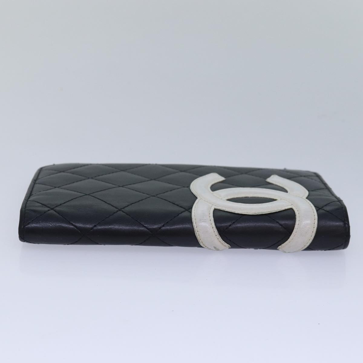 CHANEL Cambon Line Long Wallet Leather Black CC Auth 82184