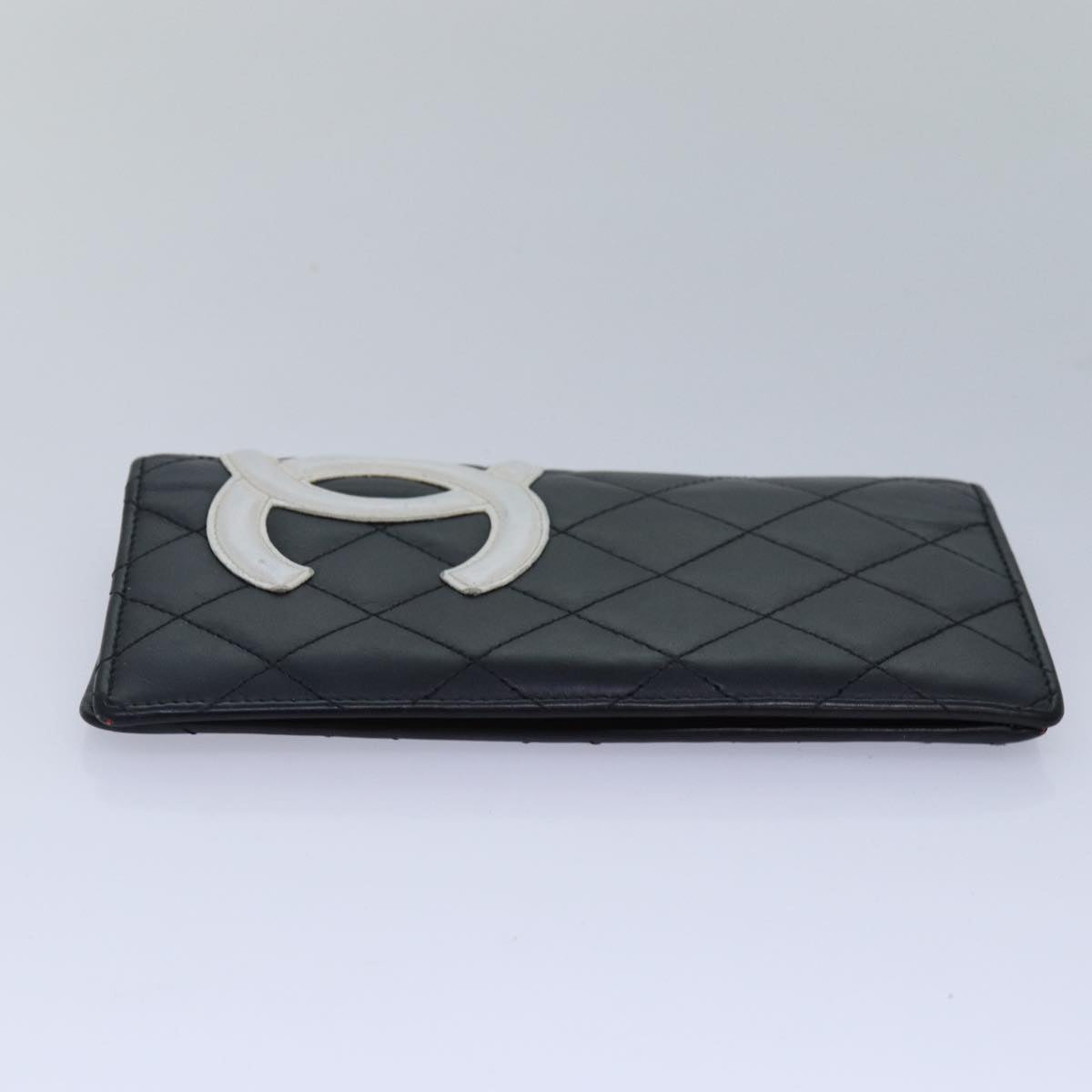 CHANEL Cambon Line Long Wallet Leather Black CC Auth 82184