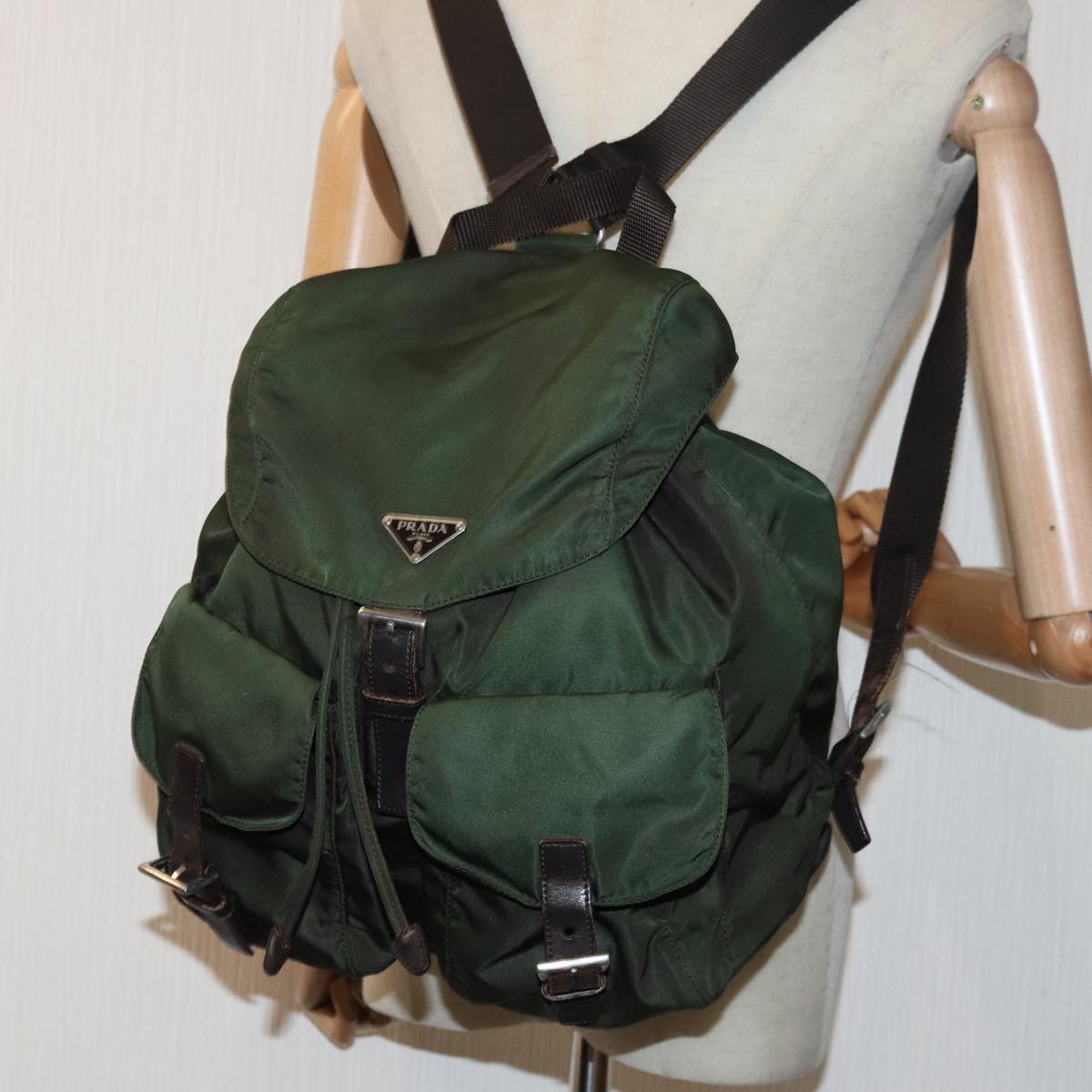 PRADA Backpack Nylon Khaki Auth 82276