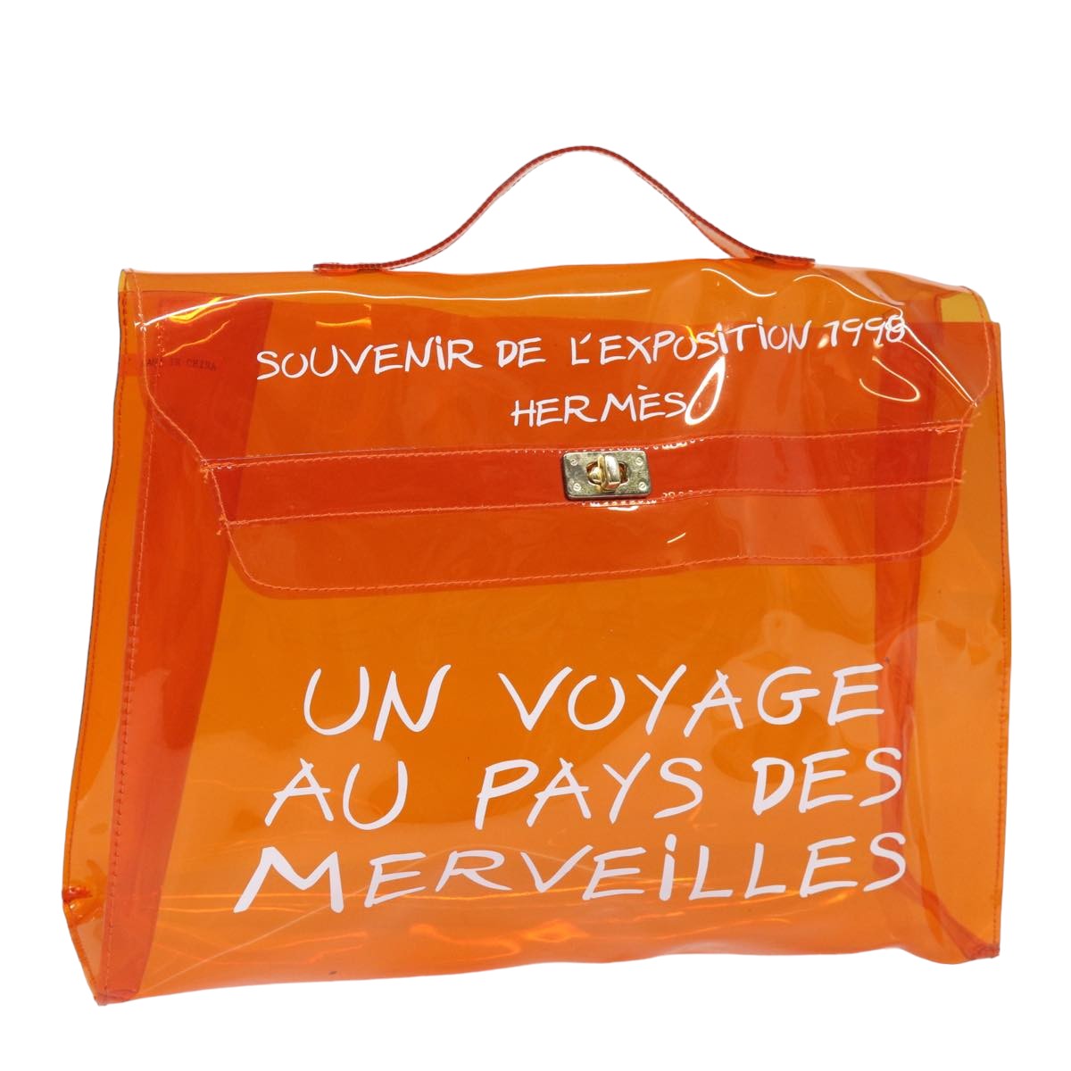 HERMES Vinyl Kelly Hand Bag Orange Auth 82281