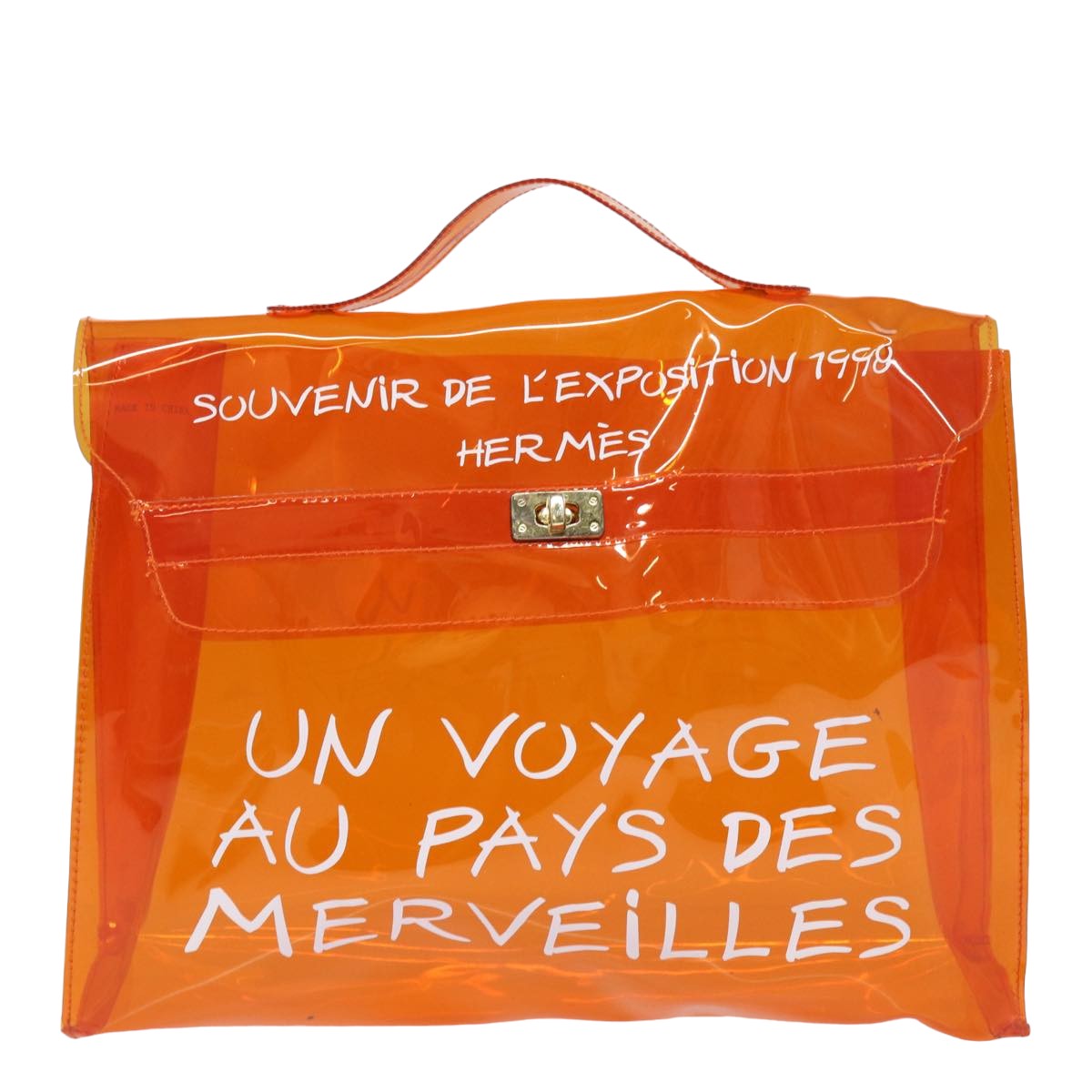 HERMES Vinyl Kelly Hand Bag Orange Auth 82281