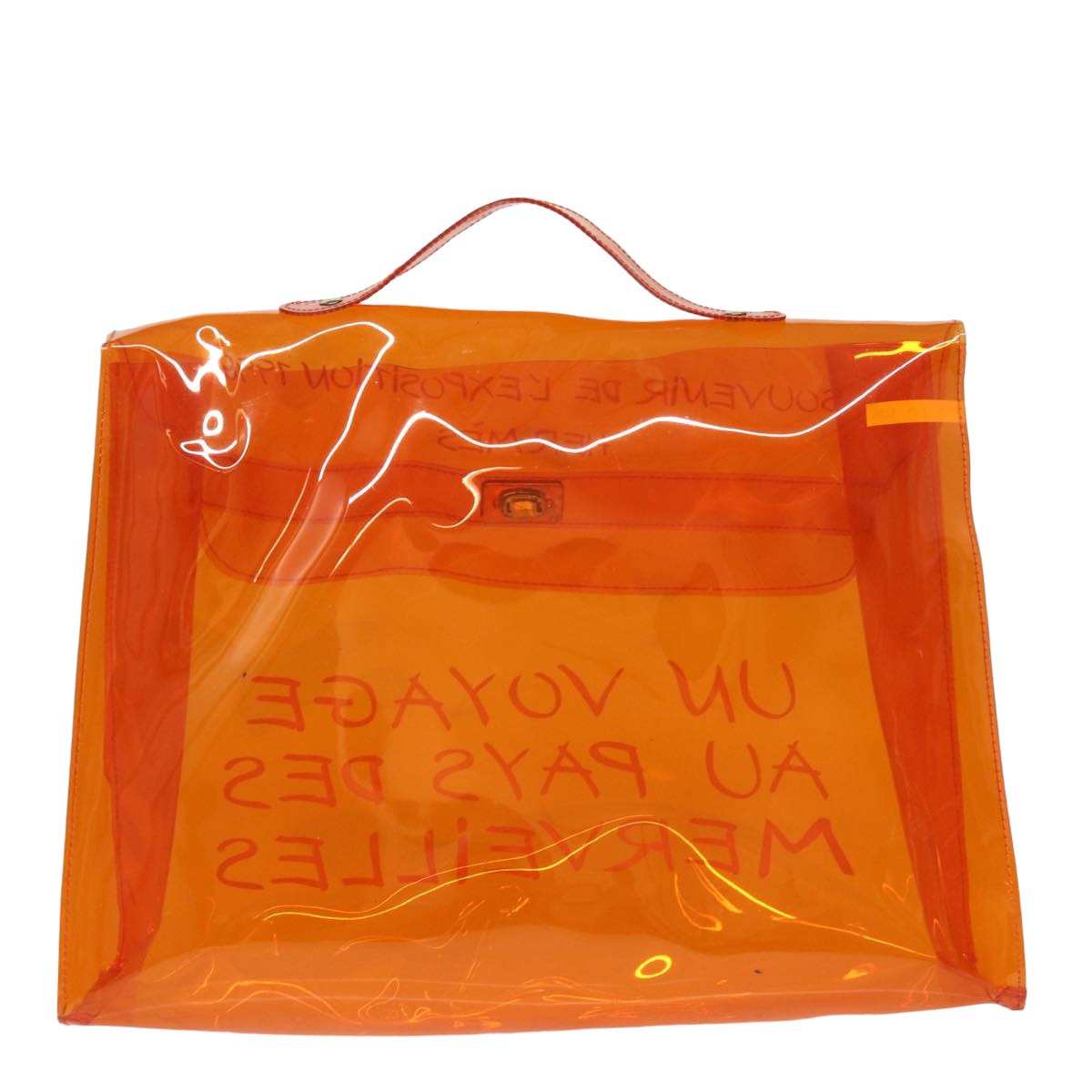 HERMES Vinyl Kelly Hand Bag Orange Auth 82281