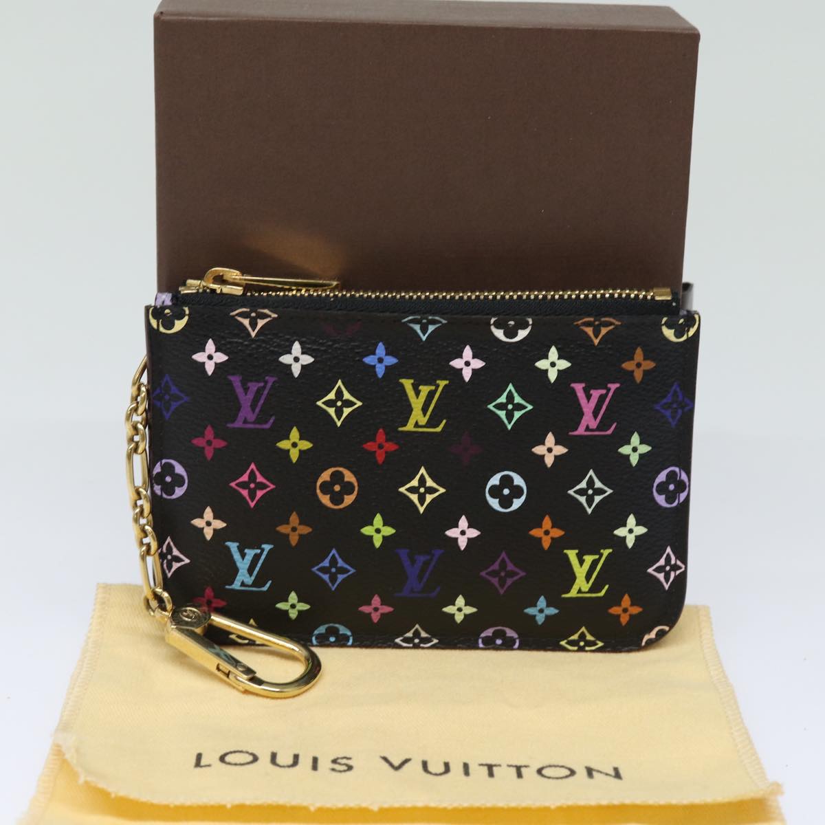 LOUIS VUITTON Multicolor Pochette Cles NM Coin Purse Black M60279 LV Auth 82479