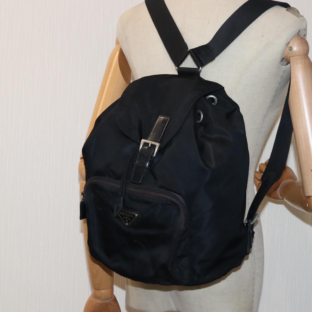 PRADA Backpack Nylon Black Auth 82571