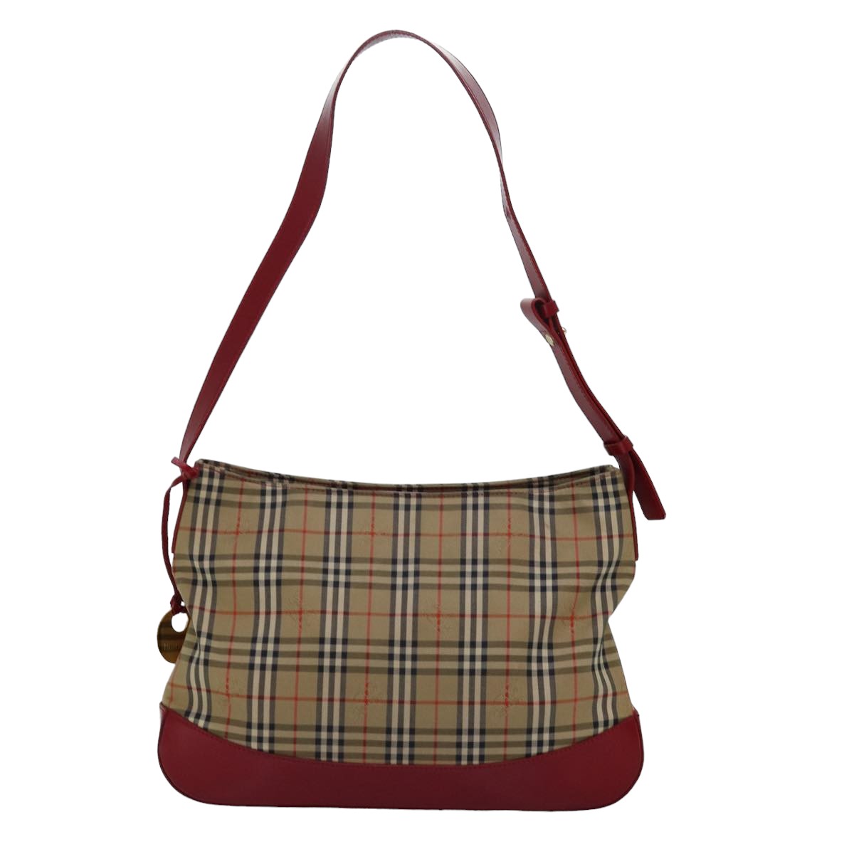 Burberrys Nova Check Shoulder Bag Canvas Beige Red Auth 82690