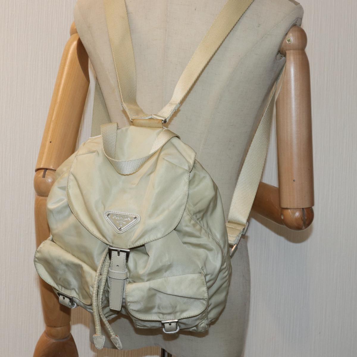 PRADA Backpack Nylon Cream Auth 82694