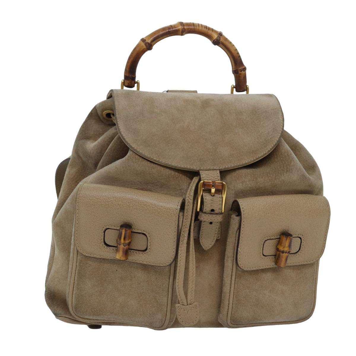 GUCCI Bamboo Backpack Suede Beige 003 2058 0016 Auth 82702