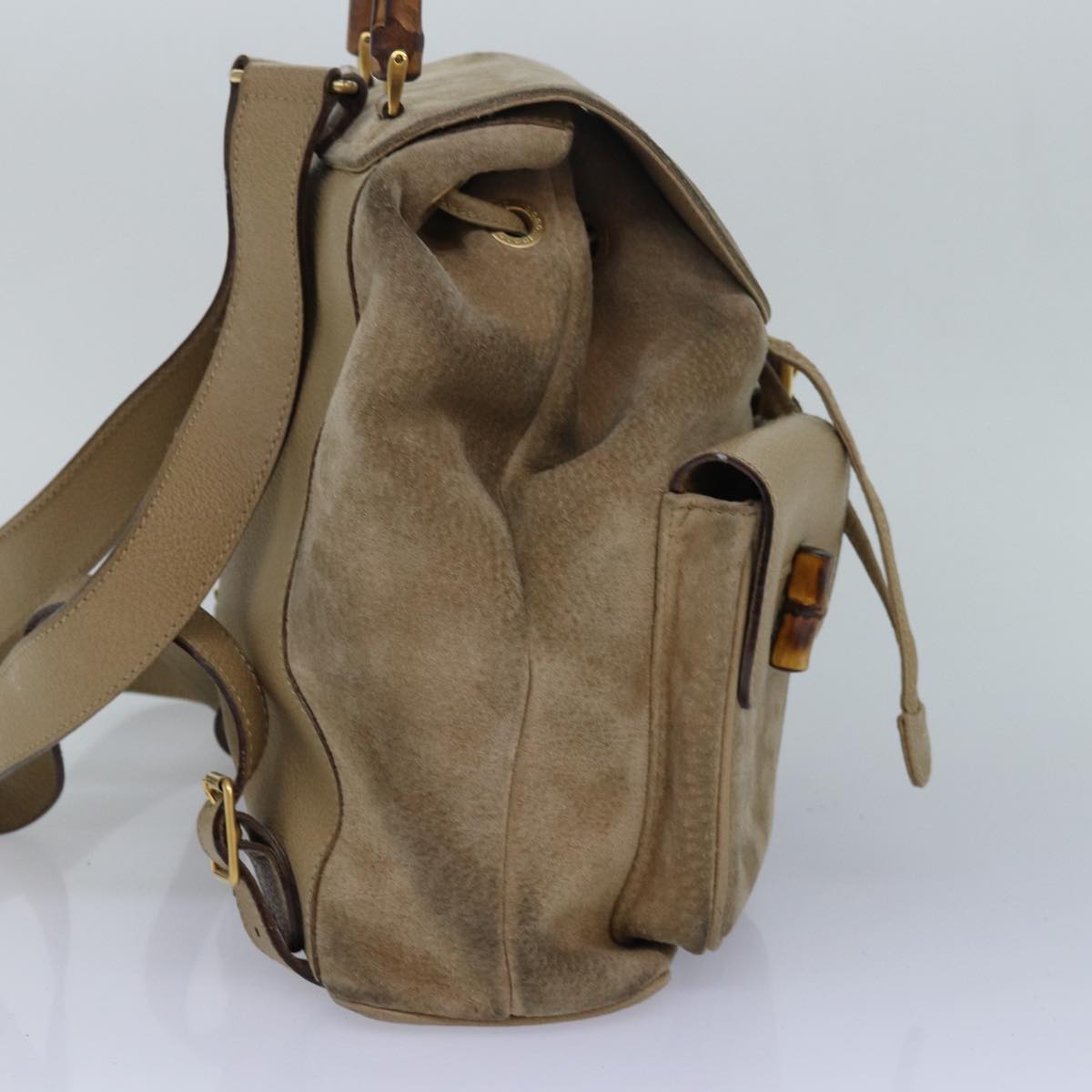 GUCCI Bamboo Backpack Suede Beige 003 2058 0016 Auth 82702