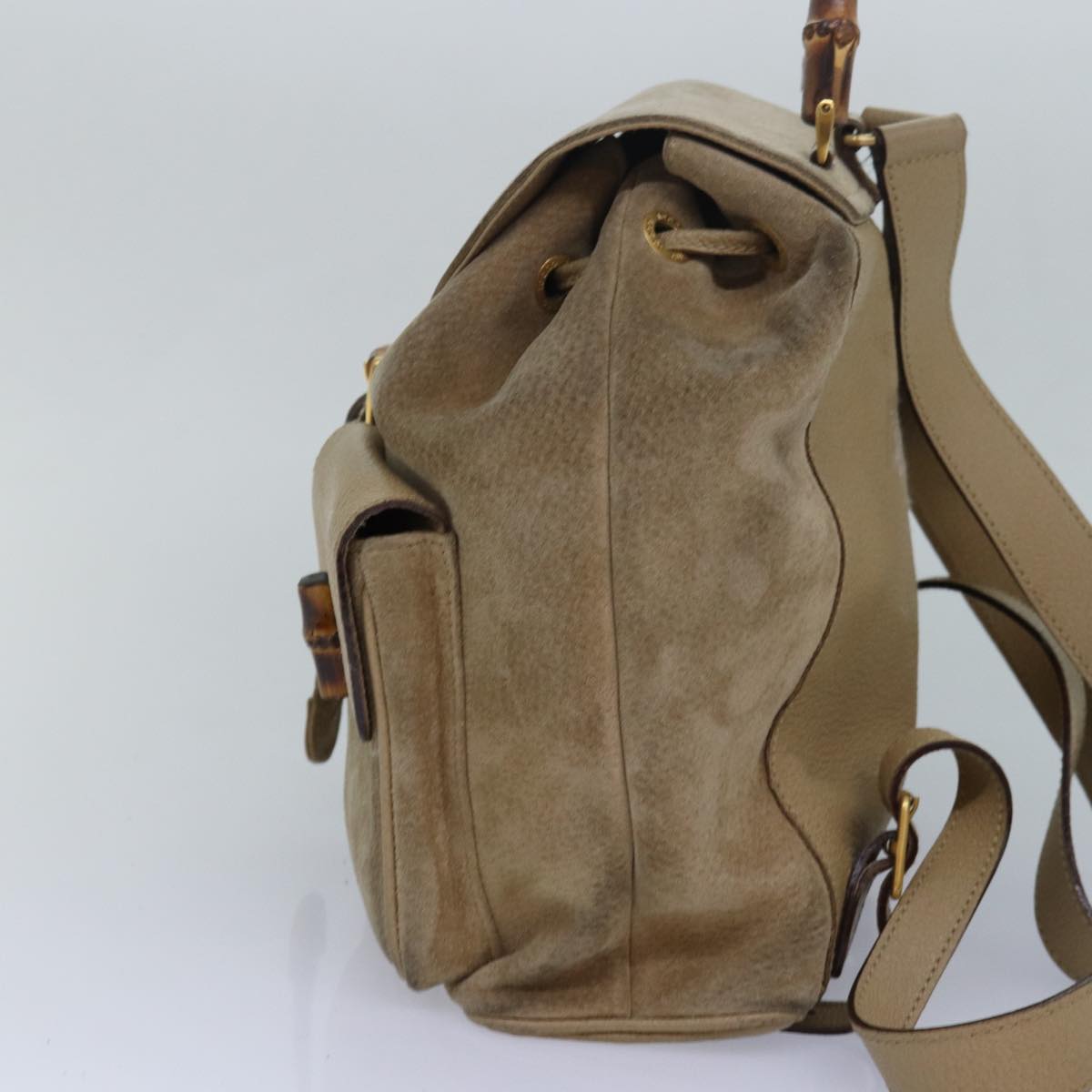 GUCCI Bamboo Backpack Suede Beige 003 2058 0016 Auth 82702