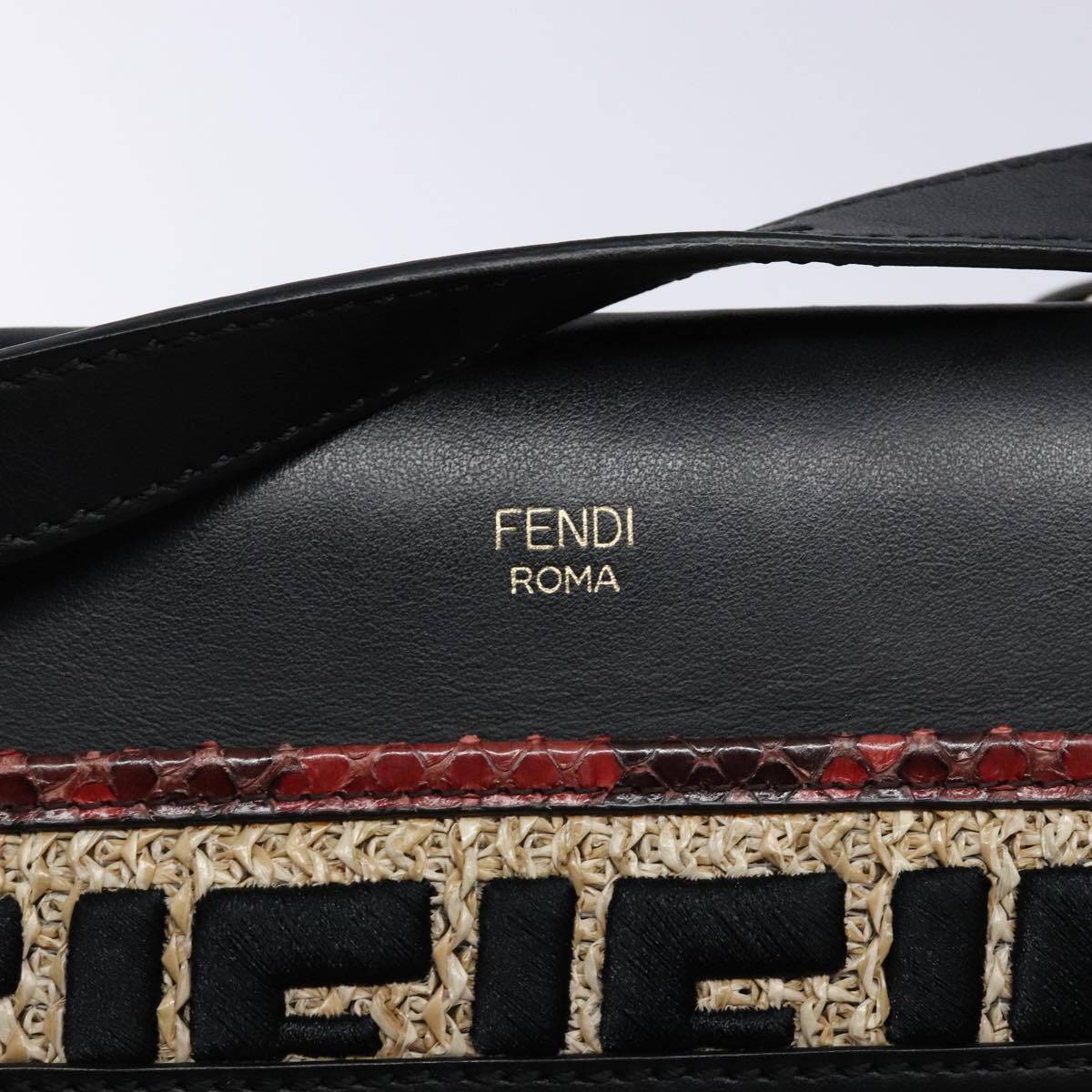 FENDI Hand Bag Leather 2way Black Gold Auth 82745