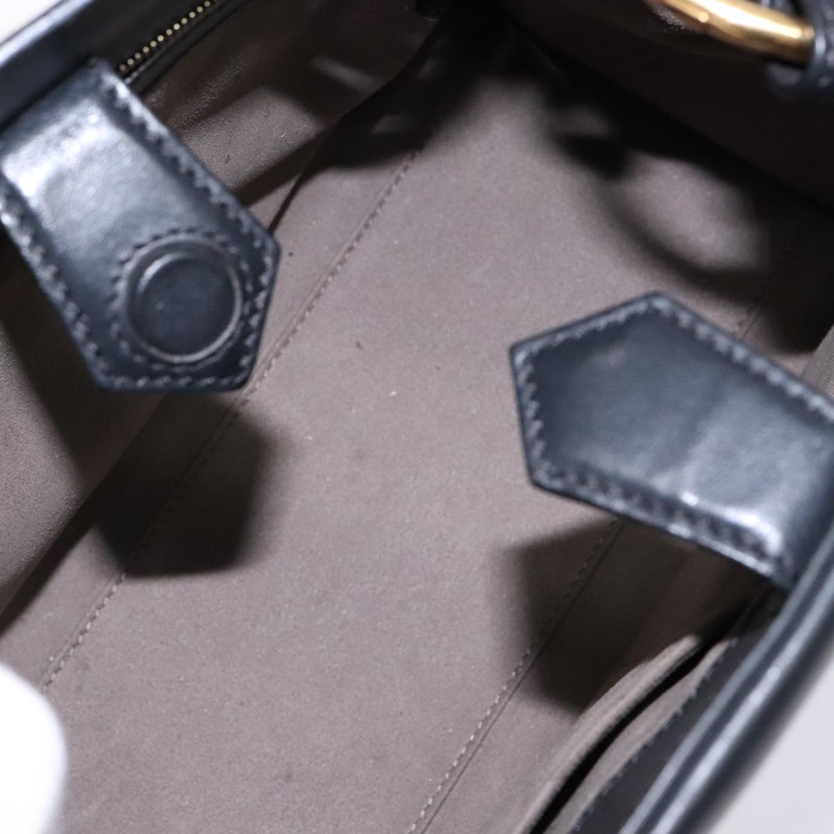 FENDI Hand Bag Leather 2way Black Gold Auth 82745