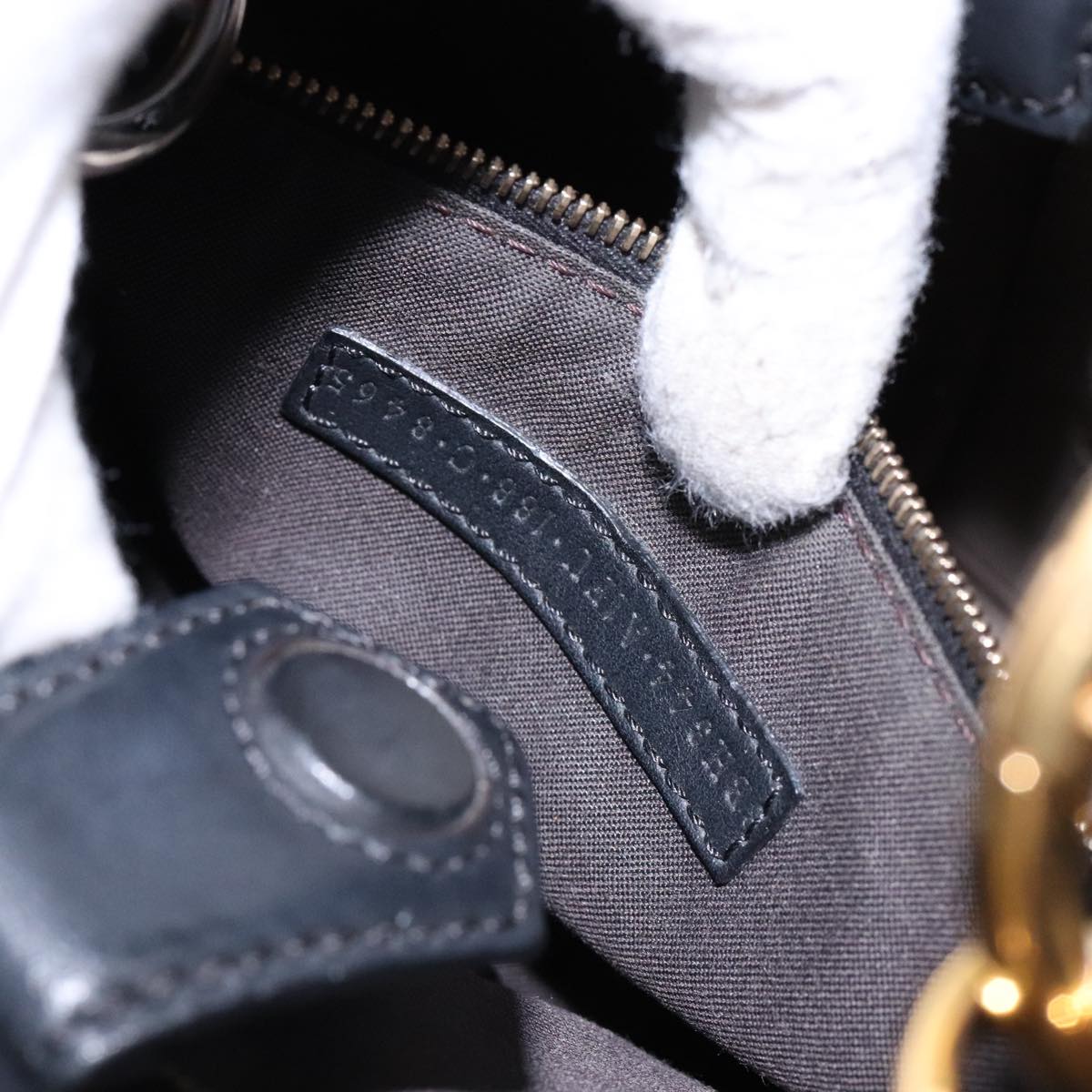 FENDI Hand Bag Leather 2way Black Gold Auth 82745