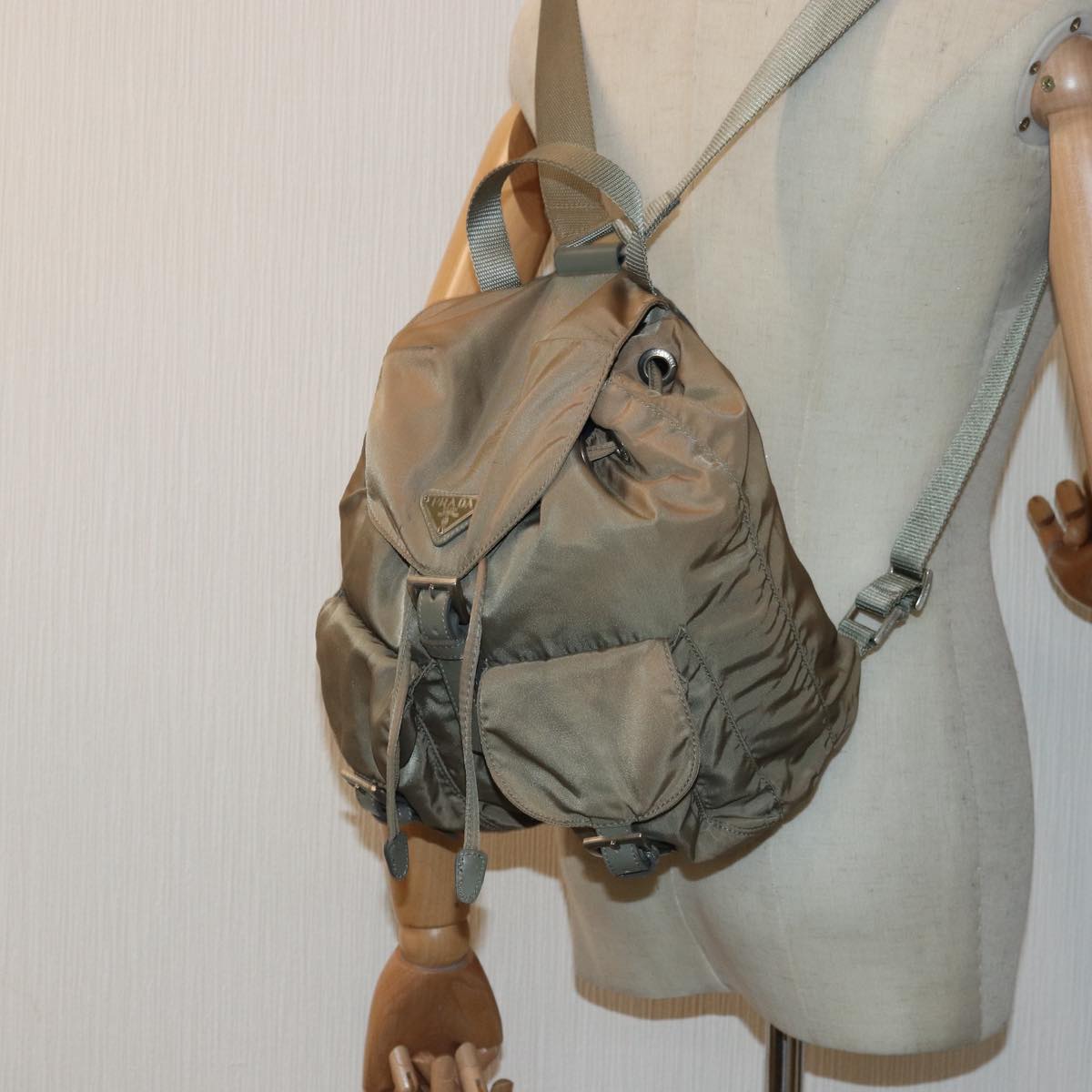 PRADA Backpack Nylon Beige Auth 82885