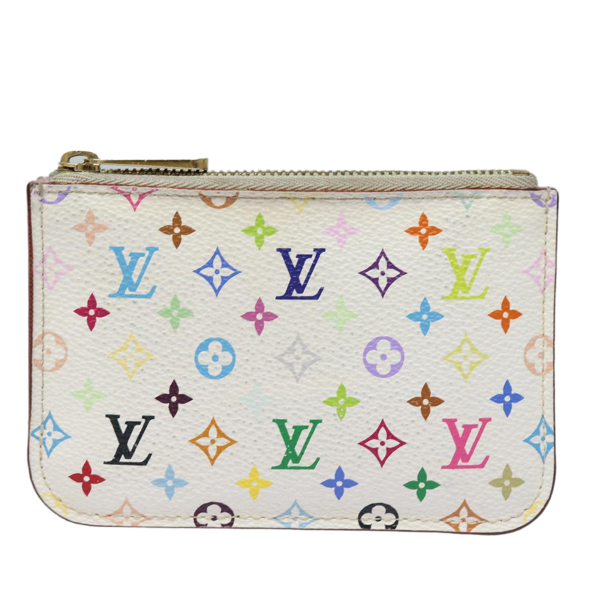 LOUIS VUITTON Multicolor Pochette Cles NM Coin Purse White M93734 LV Auth 82927