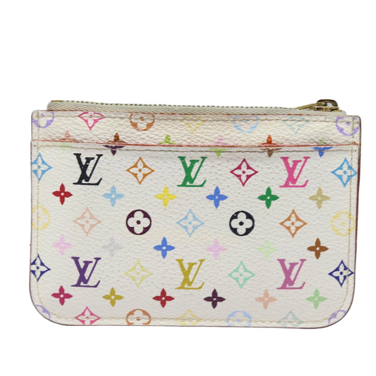 LOUIS VUITTON Multicolor Pochette Cles NM Coin Purse White M93734 LV Auth 82927