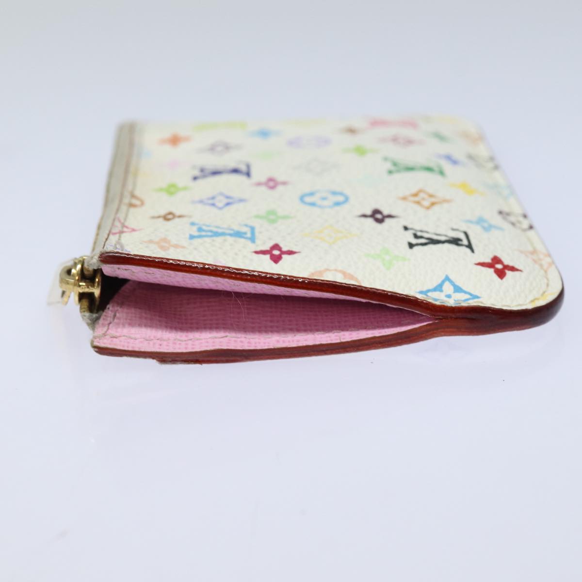 LOUIS VUITTON Multicolor Pochette Cles NM Coin Purse White M93734 LV Auth 82927