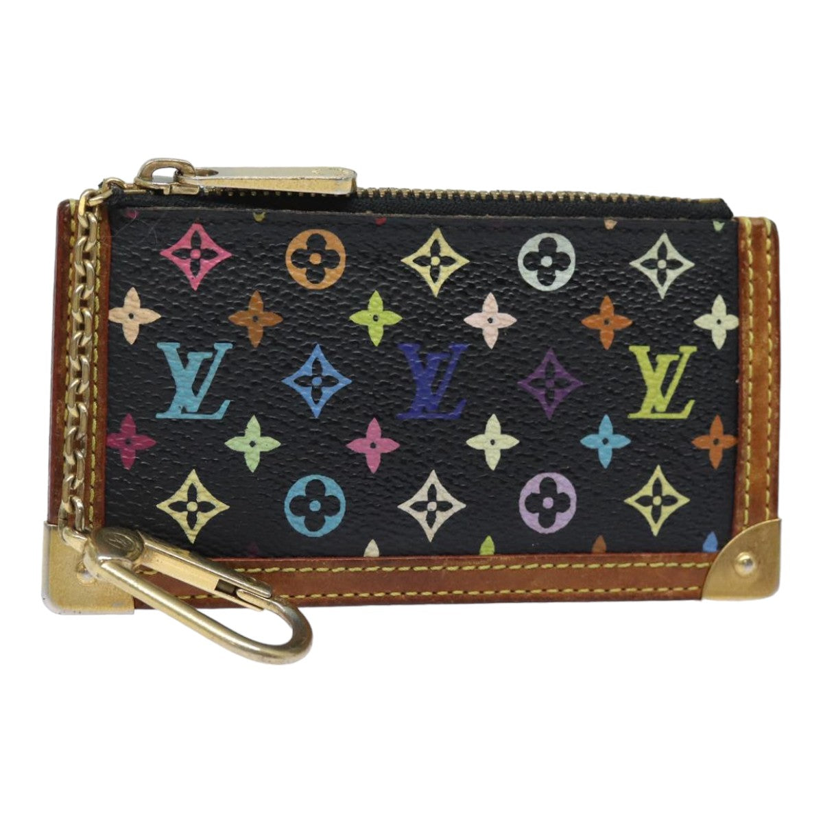 LOUIS VUITTON Monogram Multicolor Pochette Cles Purse Black M92654 Auth 82986