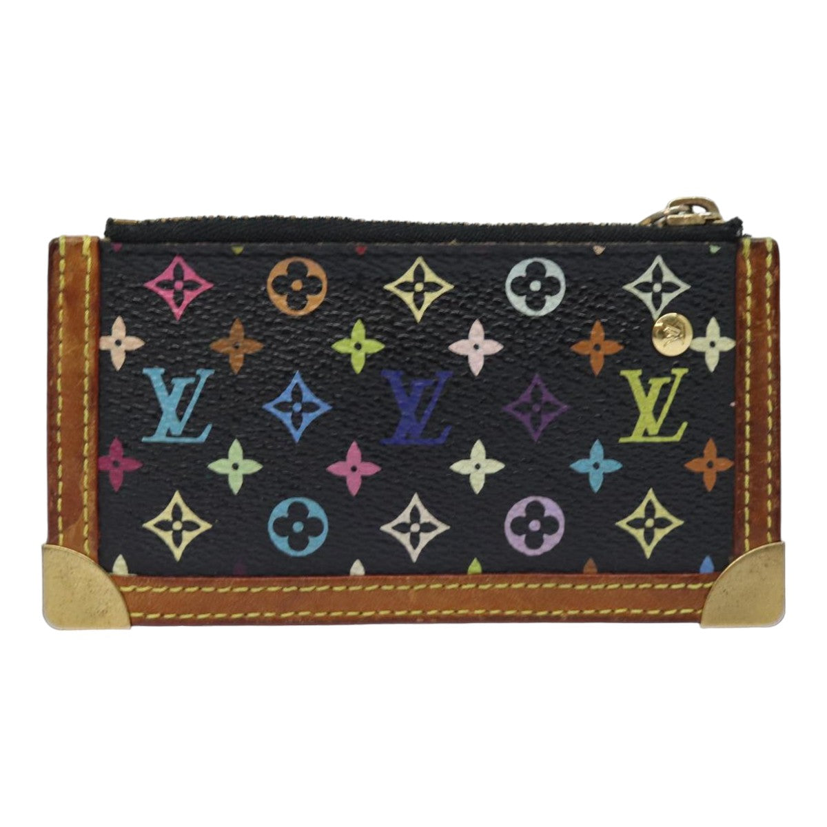 LOUIS VUITTON Monogram Multicolor Pochette Cles Purse Black M92654 Auth 82986