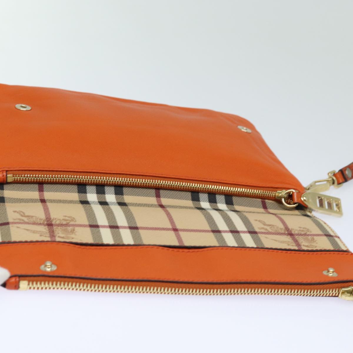 BURBERRY Nova Check Clutch Bag PVC Leather Beige Orange Auth 83126AV