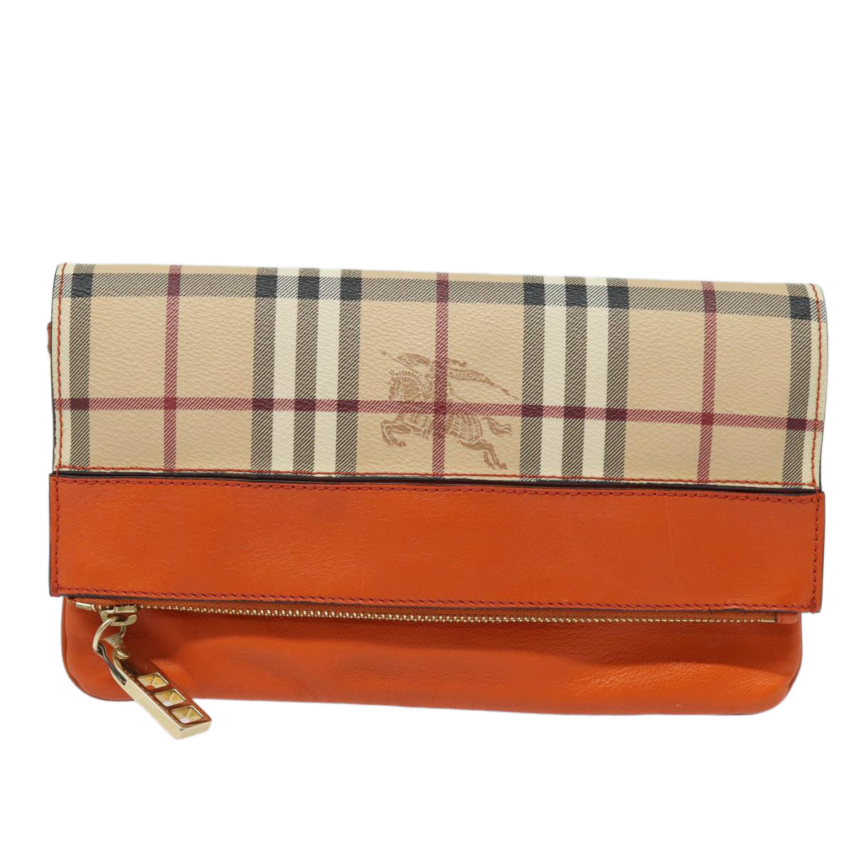 BURBERRY Nova Check Clutch Bag PVC Leather Beige Orange Auth 83126AV