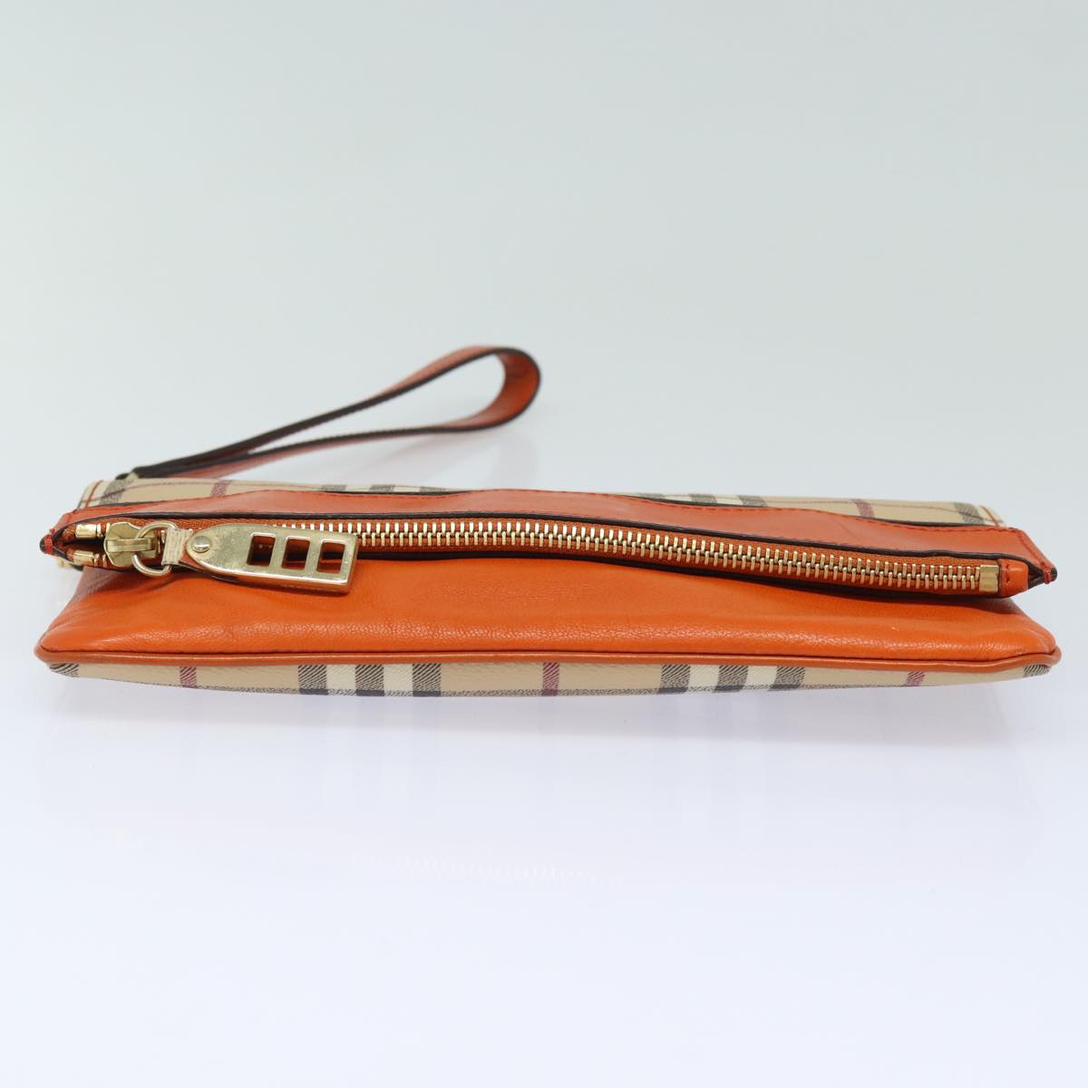 BURBERRY Nova Check Clutch Bag PVC Leather Beige Orange Auth 83126AV